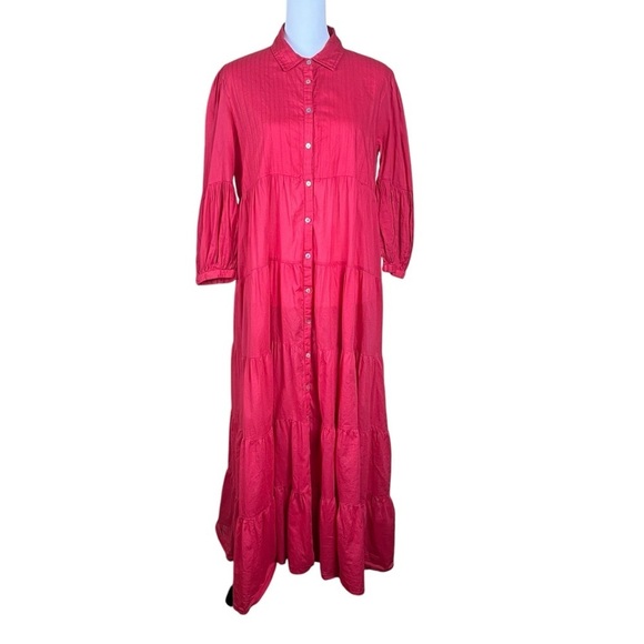Mango MNG Women’s 6 Red Tiered Maxi Dress Button Front Lightweight Flowy Summer - Picture 5 of 12